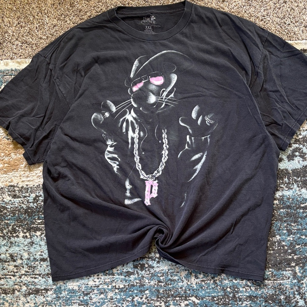 Men’s 3XL Heavyweight Black Cotton Pink Panther Promo Graphic Boxy T Shirt
